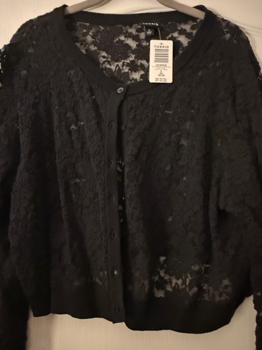 Torrid Black Sheer Floral Lace Button Front Cropped Cardigan Size 2X NWT - Picture 3 of 4